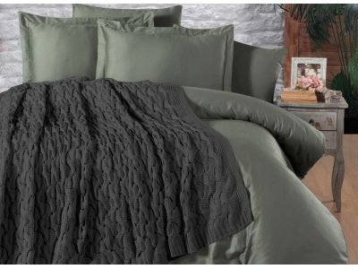 Постельное белье First Choice - Nirvana Tango Anthracite с вязаным покрывалом (Турция), евро комплект